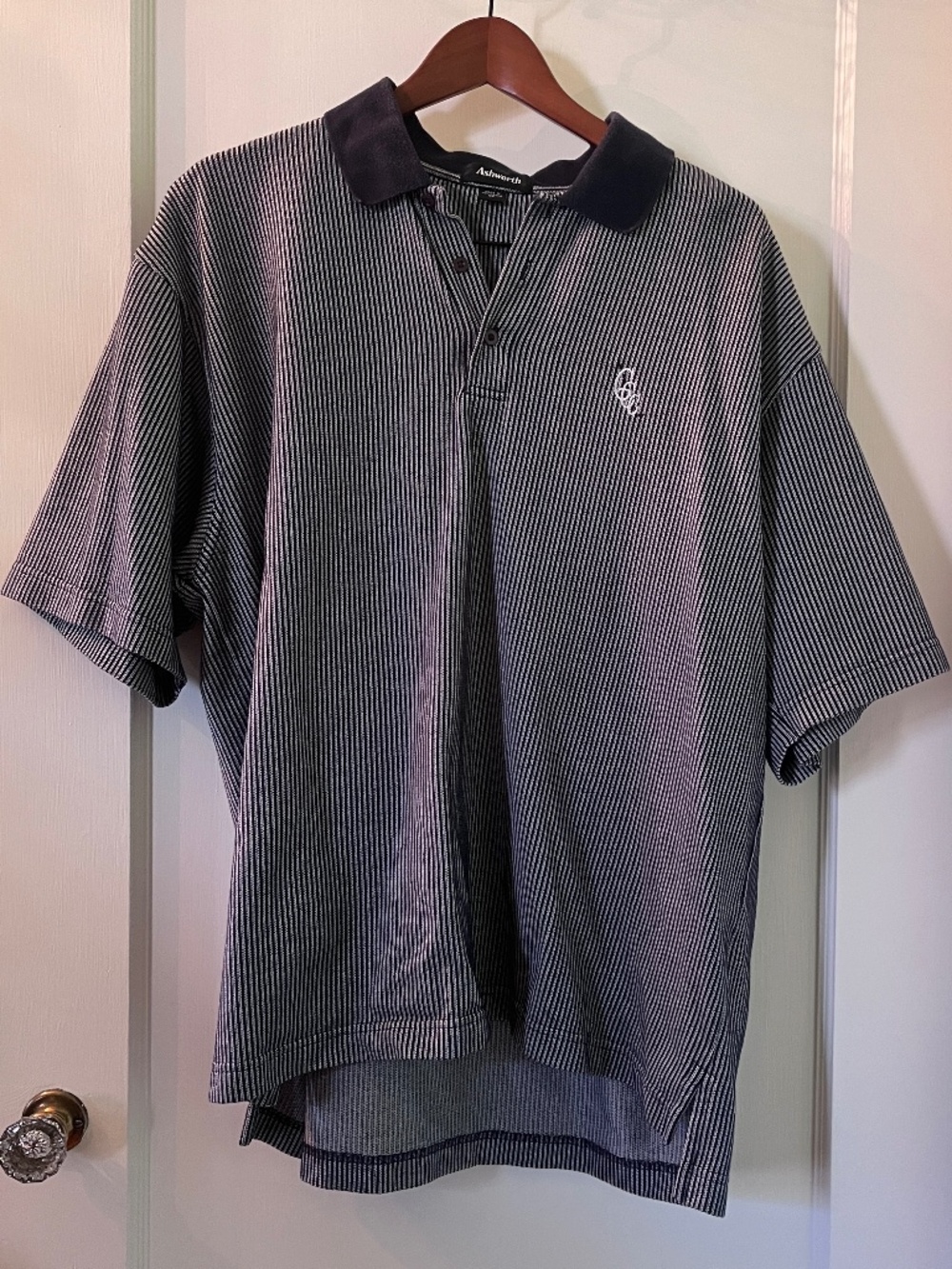 Ashworth Men’s Golf Shirt Short-Sleeve XL Navy Stripe